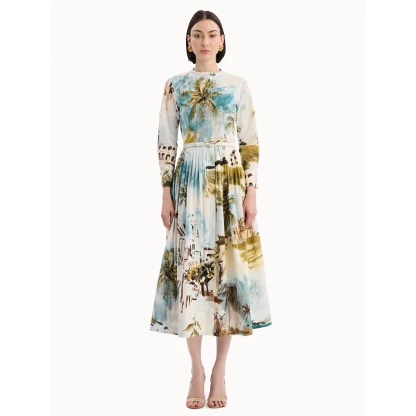 Oscar de la Renta Dominican Landscape Cotton Poplin Short-Sleeve Dress - Dresses - American Luxury Evening Wear at Luxury Shoes 