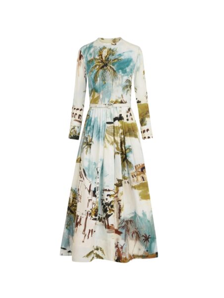 Oscar de la Renta Dominican Landscape Cotton Poplin Short-Sleeve Dress - Dresses - American Luxury Evening Wear at Luxury Shoes 