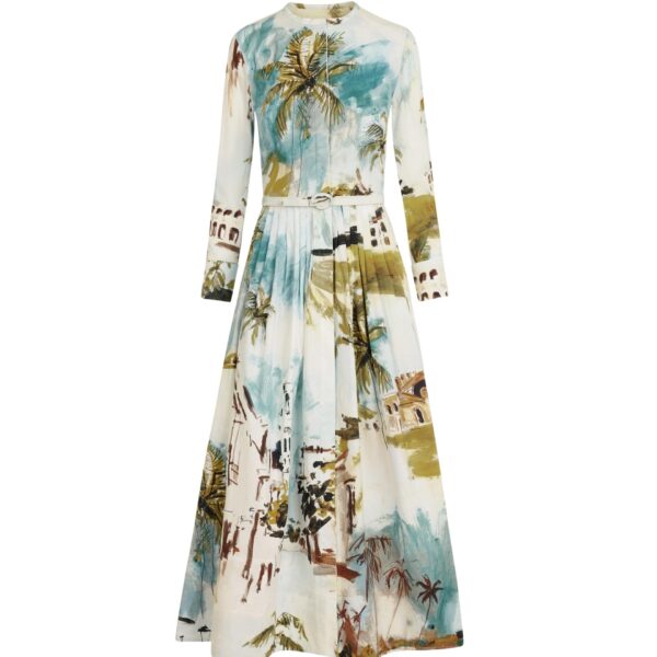Oscar de la Renta Dominican Landscape Cotton Poplin Short-Sleeve Dress - Dresses - American Luxury Evening Wear at Luxury Shoes 