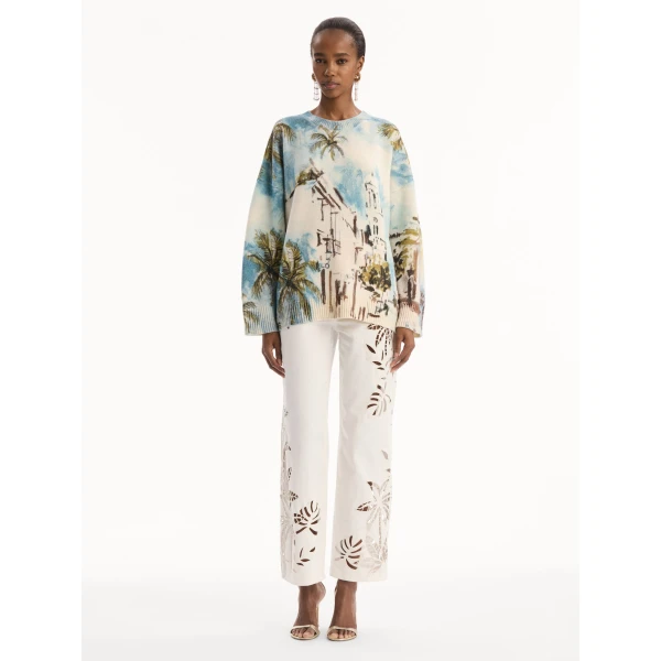 Oscar de la Renta Dominican Landscape Oversized Pullover - Knitwear - American Luxury Evening Wear at Luxury Shoes 