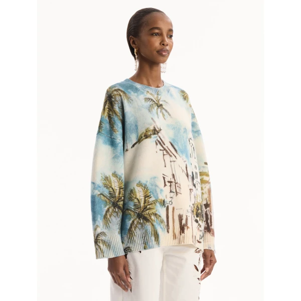 Oscar de la Renta Dominican Landscape Oversized Pullover - Knitwear - American Luxury Evening Wear at Luxury Shoes 