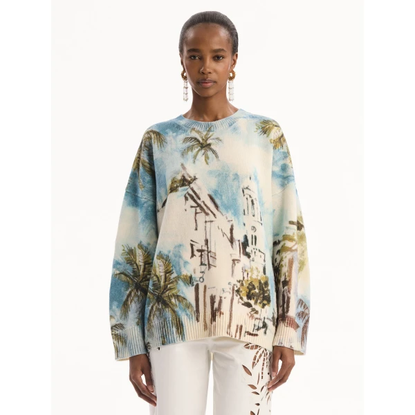 Oscar de la Renta Dominican Landscape Oversized Pullover - Knitwear - American Luxury Evening Wear at Luxury Shoes 