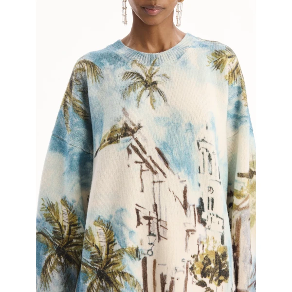 Oscar de la Renta Dominican Landscape Oversized Pullover - Knitwear - American Luxury Evening Wear at Luxury Shoes 