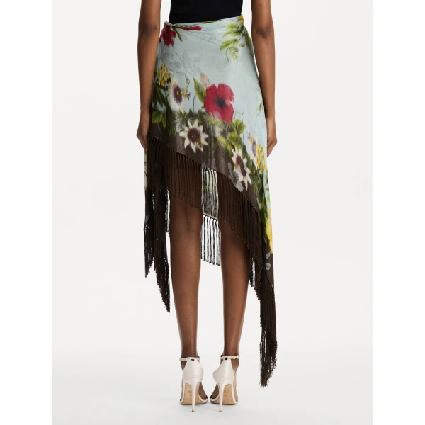 Oscar de la Renta Dominican Mixed-Floral Fringe Skirt - Skirts - American Luxury Evening Wear at Luxury Shoes 