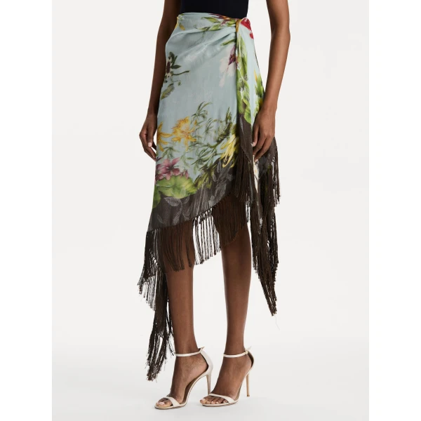 Oscar de la Renta Dominican Mixed-Floral Fringe Skirt - Skirts - American Luxury Evening Wear at Luxury Shoes 