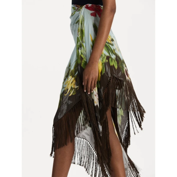 Oscar de la Renta Dominican Mixed-Floral Fringe Skirt - Skirts - American Luxury Evening Wear at Luxury Shoes 