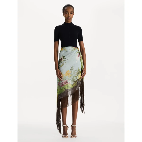 Oscar de la Renta Dominican Mixed-Floral Fringe Skirt - Skirts - American Luxury Evening Wear at Luxury Shoes 