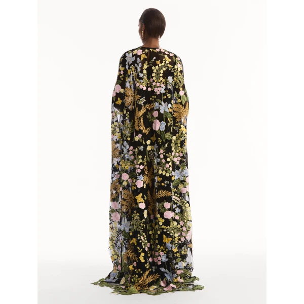 Oscar de la Renta Dominican Mixed-Floral Guipure Caftan - Kimono - American Luxury Evening Wear at Luxury Shoes 