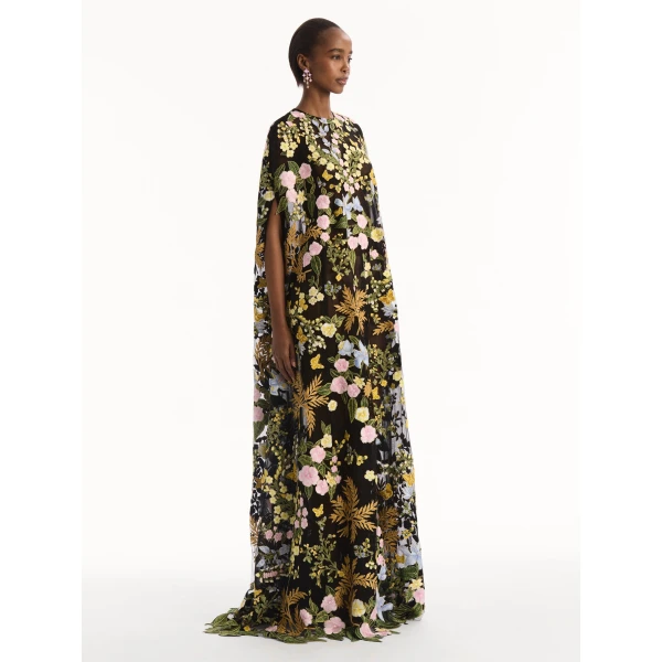 Oscar de la Renta Dominican Mixed-Floral Guipure Caftan - Kimono - American Luxury Evening Wear at Luxury Shoes 