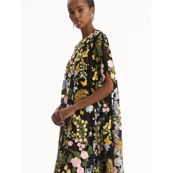 Oscar de la Renta Dominican Mixed-Floral Guipure Caftan - Kimono - American Luxury Evening Wear at Luxury Shoes 