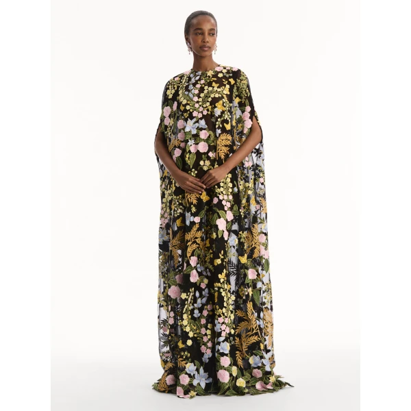 Oscar de la Renta Dominican Mixed-Floral Guipure Caftan - Kimono - American Luxury Evening Wear at Luxury Shoes 