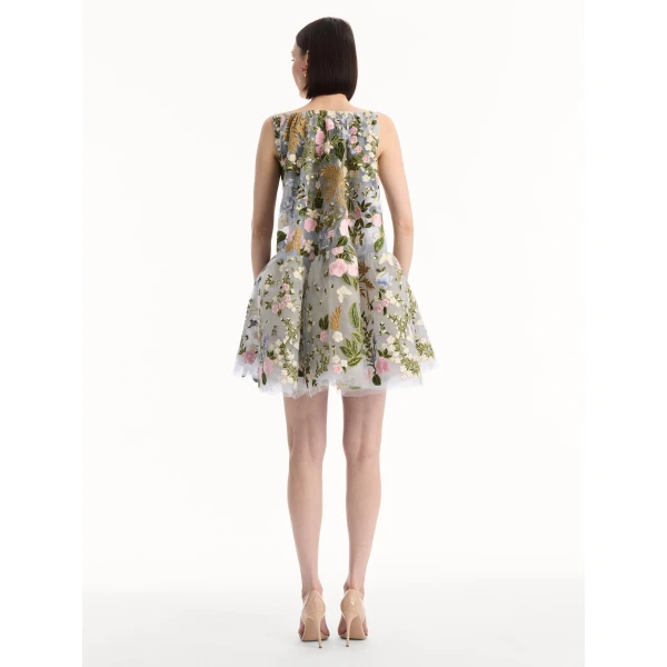 Oscar de la Renta Dominican Mixed-Floral Guipure Cape-Back Dress - Dresses - American Luxury Evening Wear at Luxury Shoes 