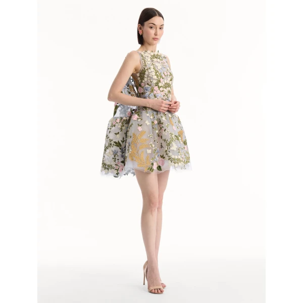 Oscar de la Renta Dominican Mixed-Floral Guipure Cape-Back Dress - Dresses - American Luxury Evening Wear at Luxury Shoes 