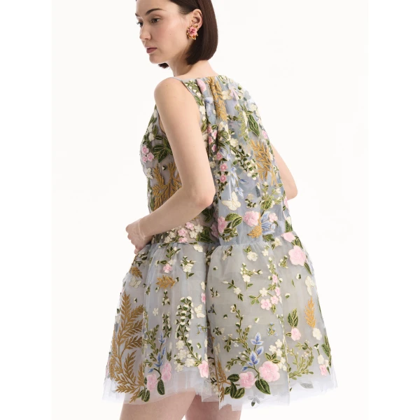 Oscar de la Renta Dominican Mixed-Floral Guipure Cape-Back Dress - Dresses - American Luxury Evening Wear at Luxury Shoes 