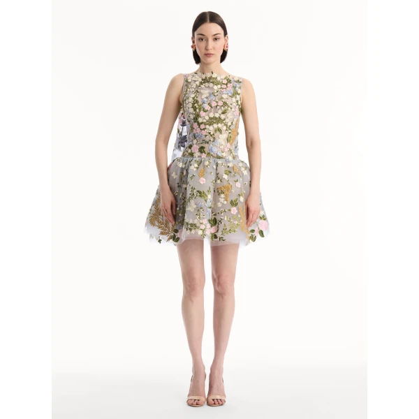 Oscar de la Renta Dominican Mixed-Floral Guipure Cape-Back Dress - Dresses - American Luxury Evening Wear at Luxury Shoes 
