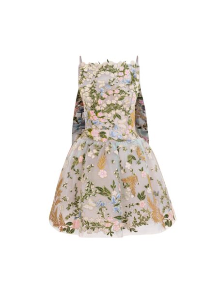 Oscar de la Renta Dominican Mixed-Floral Guipure Cape-Back Dress - Dresses - American Luxury Evening Wear at Luxury Shoes 