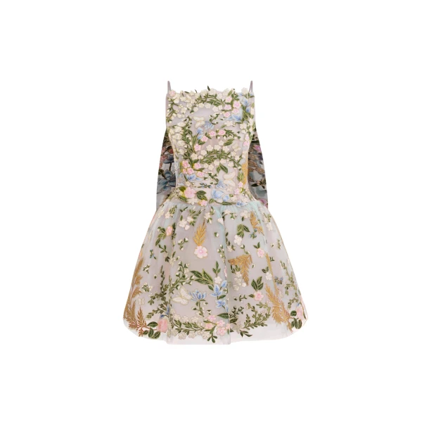 Oscar de la Renta Dominican Mixed-Floral Guipure Cape-Back Dress - Dresses - American Luxury Evening Wear at Luxury Shoes 