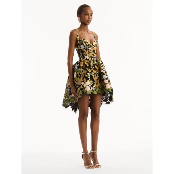 Oscar de la Renta Dominican Mixed-Floral Guipure High-Low Dress - Dresses - American Luxury Evening Wear at Luxury Shoes 