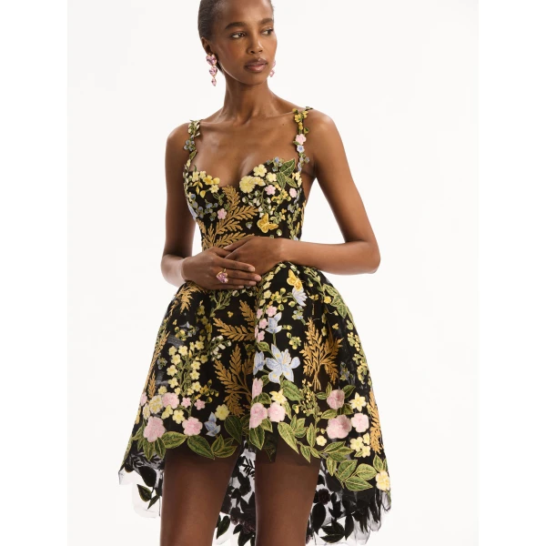 Oscar de la Renta Dominican Mixed-Floral Guipure High-Low Dress - Dresses - American Luxury Evening Wear at Luxury Shoes 