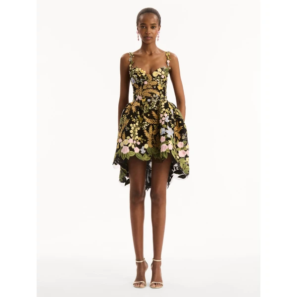 Oscar de la Renta Dominican Mixed-Floral Guipure High-Low Dress - Dresses - American Luxury Evening Wear at Luxury Shoes 