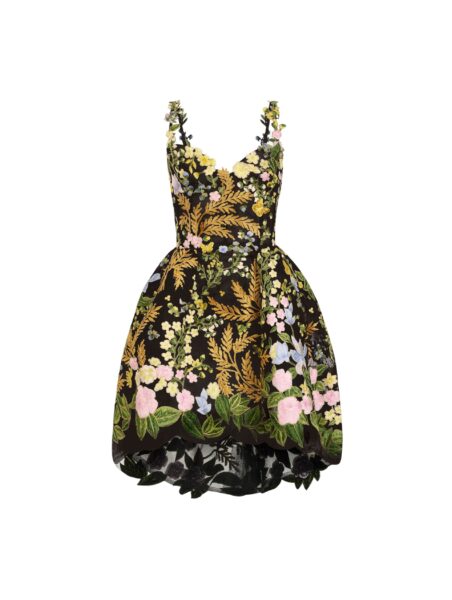 Oscar de la Renta Dominican Mixed-Floral Guipure High-Low Dress - Dresses - American Luxury Evening Wear at Luxury Shoes 