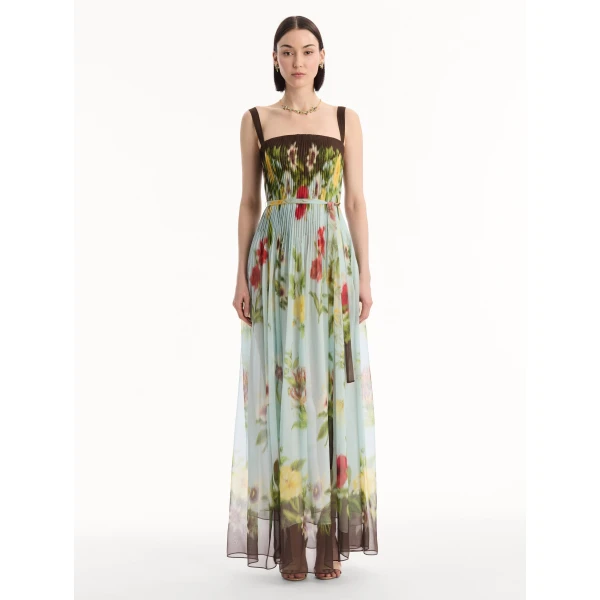 Oscar de la Renta Dominican Mixed-Floral Silk Chiffon Gown - Dresses - American Luxury Evening Wear at Luxury Shoes 