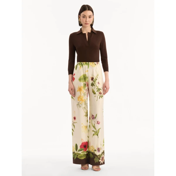 Oscar de la Renta Dominican Mixed-Floral Wide Leg Pant - Pants - American Luxury Evening Wear at Luxury Shoes 