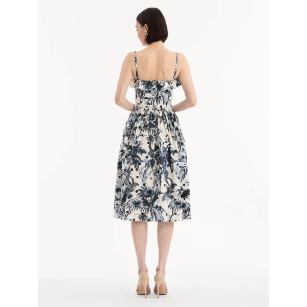Oscar de la Renta Dotted Palm Leaves Cotton Poplin Sleeveless Dress - Dresses - American Luxury Evening Wear at Luxury Shoes 