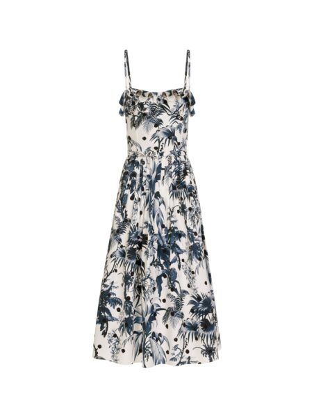 Oscar de la Renta Dotted Palm Leaves Cotton Poplin Sleeveless Dress - Dresses - American Luxury Evening Wear at Luxury Shoes 