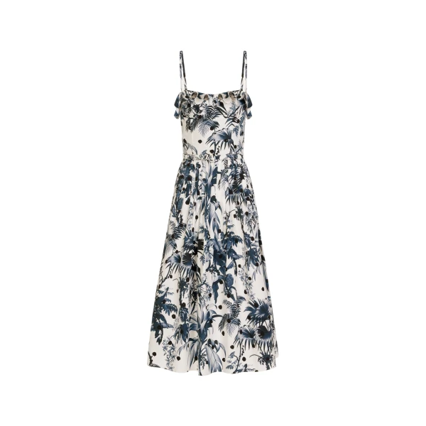 Oscar de la Renta Dotted Palm Leaves Cotton Poplin Sleeveless Dress - Dresses - American Luxury Evening Wear at Luxury Shoes 