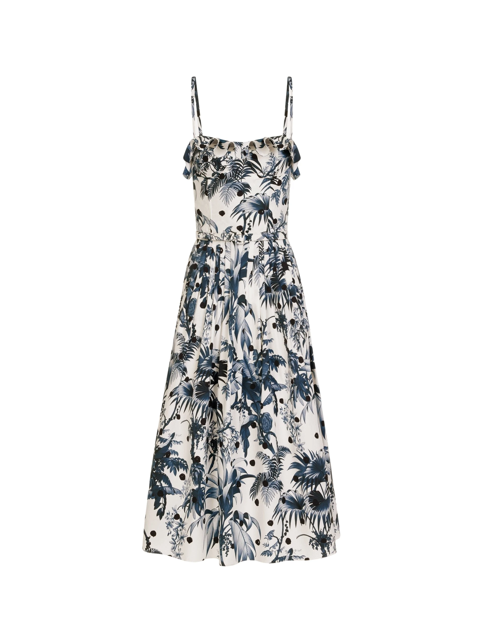 Oscar-de-la-Renta-Dotted-Palm-Leaves-Cotton-Poplin-Sleeveless-Dress13111_nobg Oscar de la Renta Dotted Palm Leaves Cotton Poplin Sleeveless Dress - Dresses - American Luxury Evening Wear at Luxury Shoes