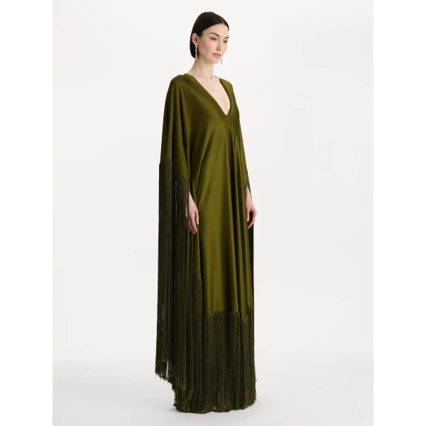Oscar de la Renta Fringe Jersey Caftan - Kimono - American Luxury Evening Wear at Luxury Shoes 