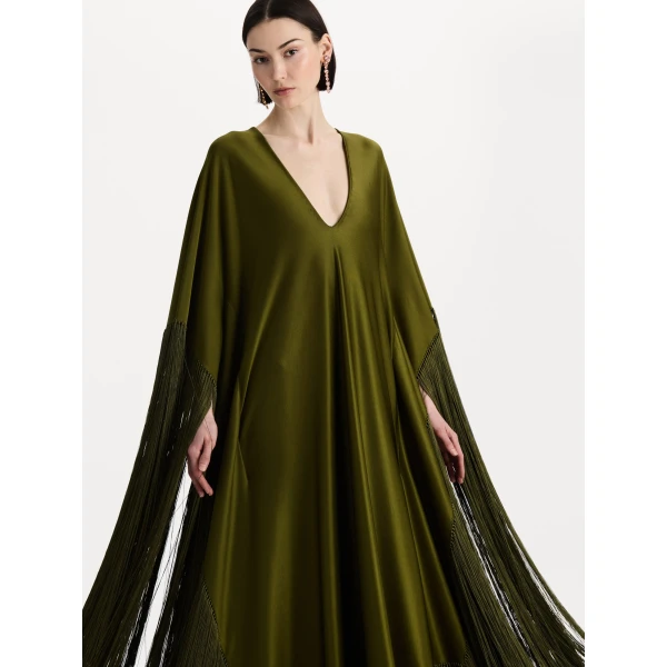 Oscar de la Renta Fringe Jersey Caftan - Kimono - American Luxury Evening Wear at Luxury Shoes 