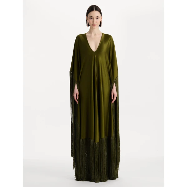 Oscar de la Renta Fringe Jersey Caftan - Kimono - American Luxury Evening Wear at Luxury Shoes 