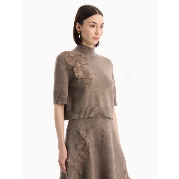 Oscar de la Renta Hibiscus Embroidered Knit Pullover - Knitwear - American Luxury Evening Wear at Luxury Shoes 
