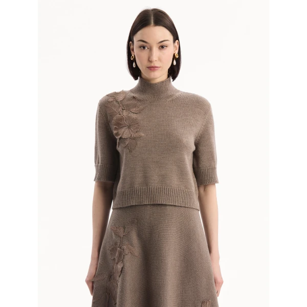 Oscar de la Renta Hibiscus Embroidered Knit Pullover - Knitwear - American Luxury Evening Wear at Luxury Shoes 