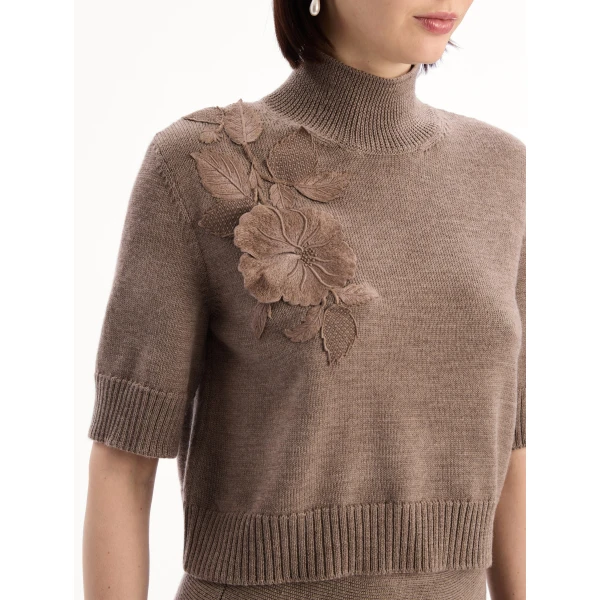 Oscar de la Renta Hibiscus Embroidered Knit Pullover - Knitwear - American Luxury Evening Wear at Luxury Shoes 