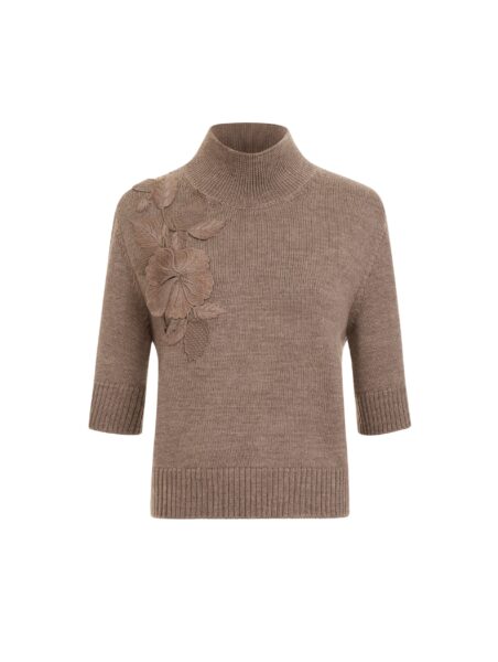 Oscar de la Renta Hibiscus Embroidered Knit Pullover - Knitwear - American Luxury Evening Wear at Luxury Shoes 