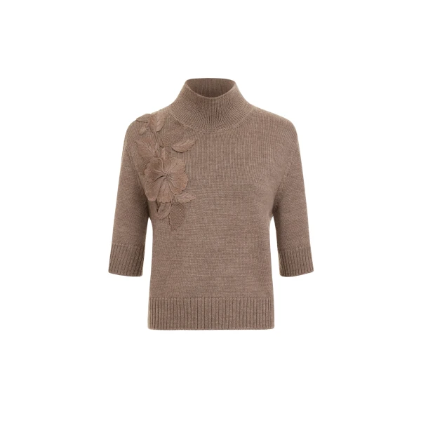 Oscar de la Renta Hibiscus Embroidered Knit Pullover - Knitwear - American Luxury Evening Wear at Luxury Shoes 