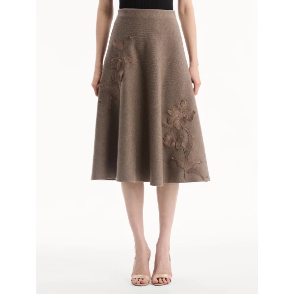 Oscar de la Renta Hibiscus Embroidered Knit Skirt - Skirts - American Luxury Evening Wear at Luxury Shoes 