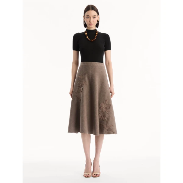Oscar de la Renta Hibiscus Embroidered Knit Skirt - Skirts - American Luxury Evening Wear at Luxury Shoes 