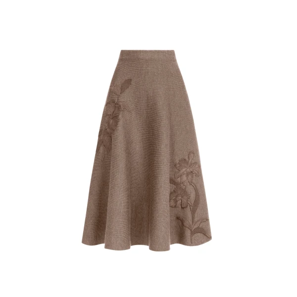 Oscar de la Renta Hibiscus Embroidered Knit Skirt - Skirts - American Luxury Evening Wear at Luxury Shoes 