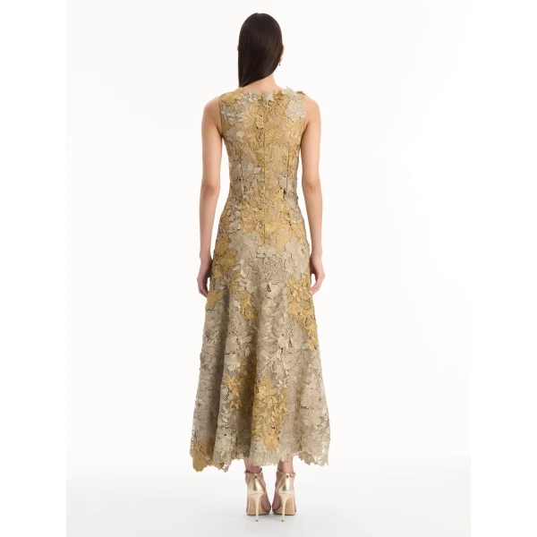 Oscar de la Renta Hibiscus Metallic Guipure Cocktail Dress - Dresses - American Luxury Evening Wear at Luxury Shoes 