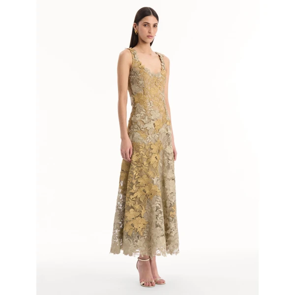 Oscar de la Renta Hibiscus Metallic Guipure Cocktail Dress - Dresses - American Luxury Evening Wear at Luxury Shoes 