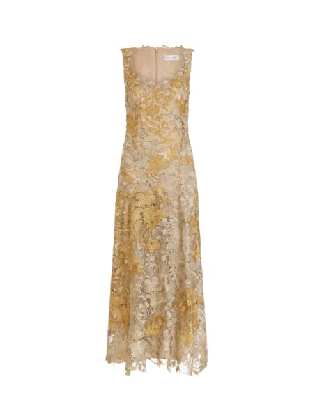Oscar de la Renta Hibiscus Metallic Guipure Cocktail Dress - Dresses - American Luxury Evening Wear at Luxury Shoes 