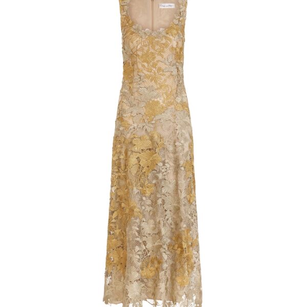 Oscar de la Renta Hibiscus Metallic Guipure Cocktail Dress - Dresses - American Luxury Evening Wear at Luxury Shoes 