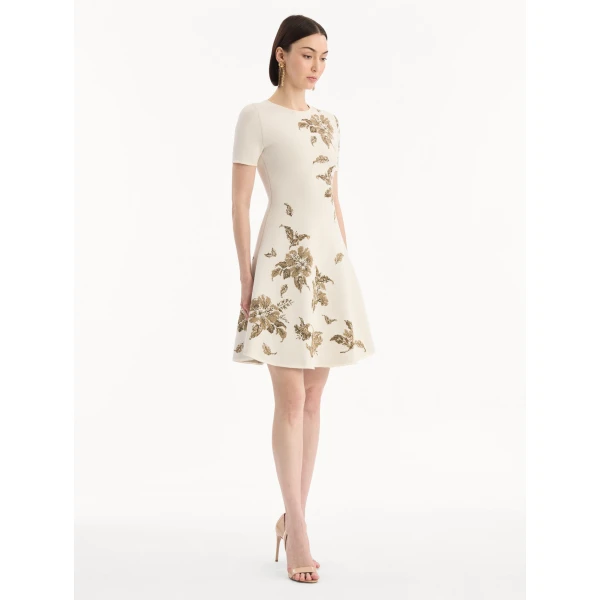 Oscar de la Renta Hibiscus Metallic Jacquard Dress - Dresses - American Luxury Evening Wear at Luxury Shoes 