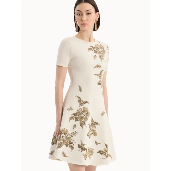 Oscar de la Renta Hibiscus Metallic Jacquard Dress - Dresses - American Luxury Evening Wear at Luxury Shoes 