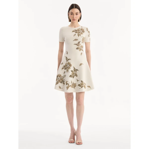 Oscar de la Renta Hibiscus Metallic Jacquard Dress - Dresses - American Luxury Evening Wear at Luxury Shoes 