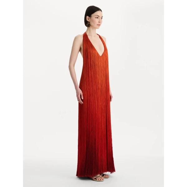 Oscar de la Renta Ombré Fringe Gown - Dresses - American Luxury Evening Wear at Luxury Shoes 